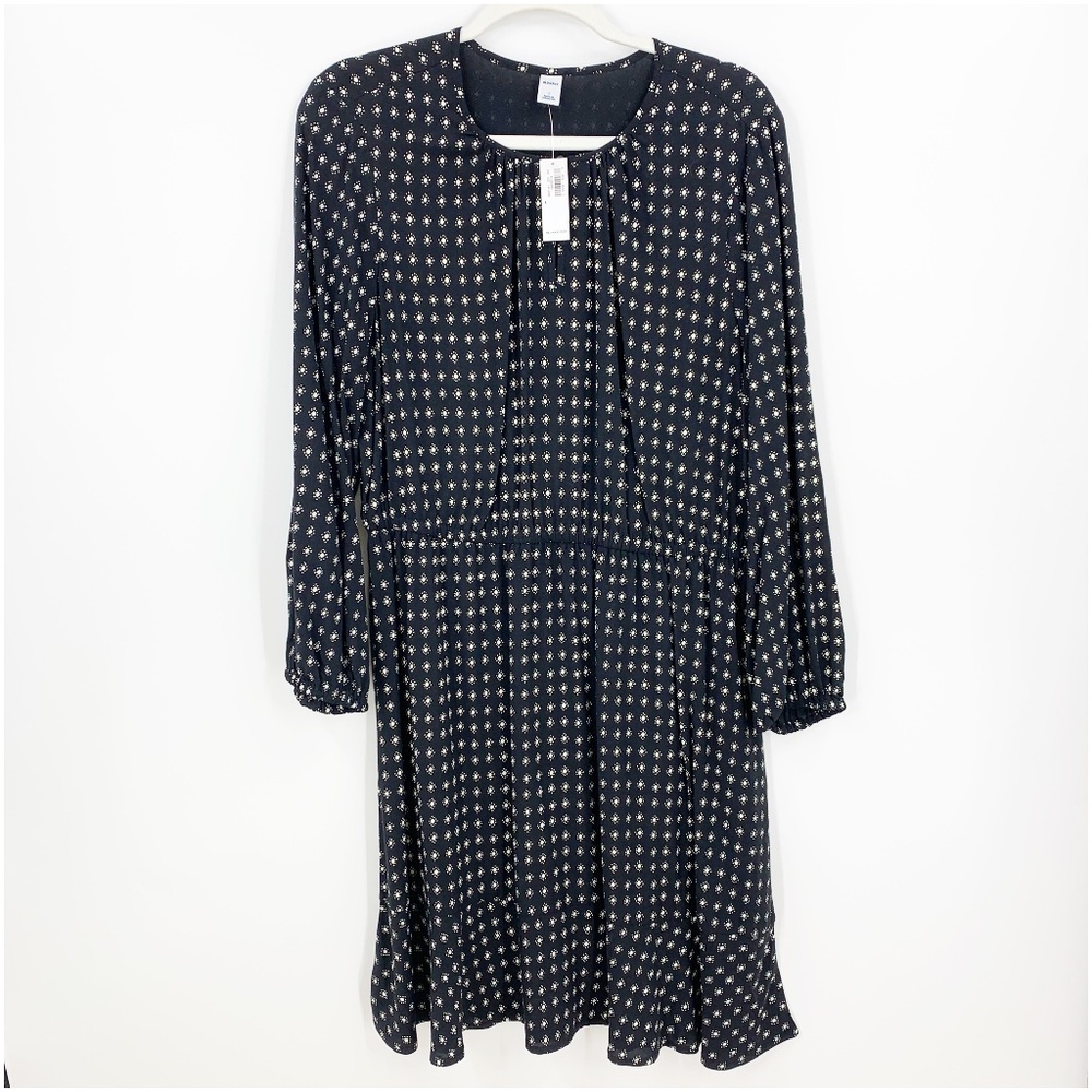 Old Navy Long Sleeve Waisted Black Printed Dress Sz L